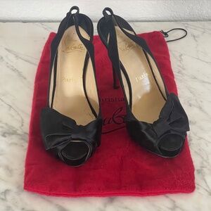 Christian Louboutin Black Satin Sling-back heels